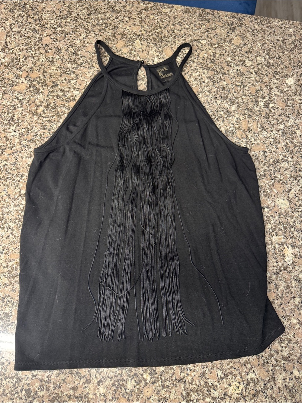 Black Fringe Halter Neck Tank Top by Rock & Republic